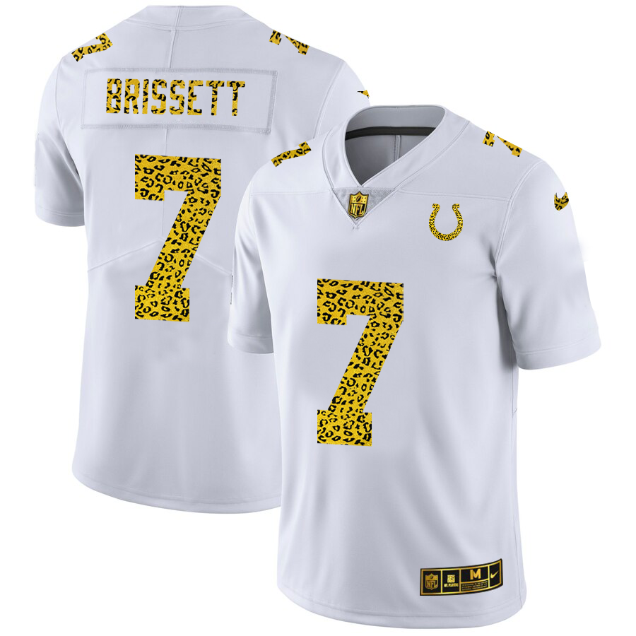 Custom Indianapolis Colts 7 Jacoby Brissett Men Nike Flocked Leopard Print Vapor Limited NFL Jersey White